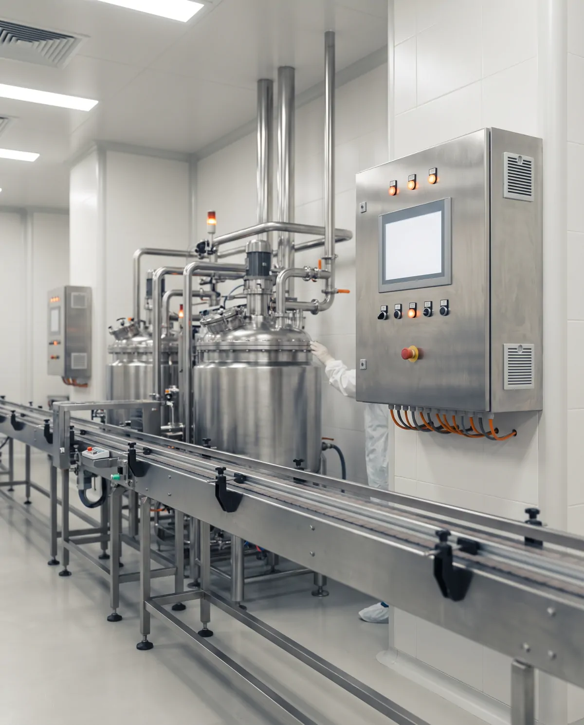 Pharmaceutical process area with a stainless control panel